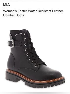 MIA Black Leather Lace-Up Combat Boot with Silver Buckle